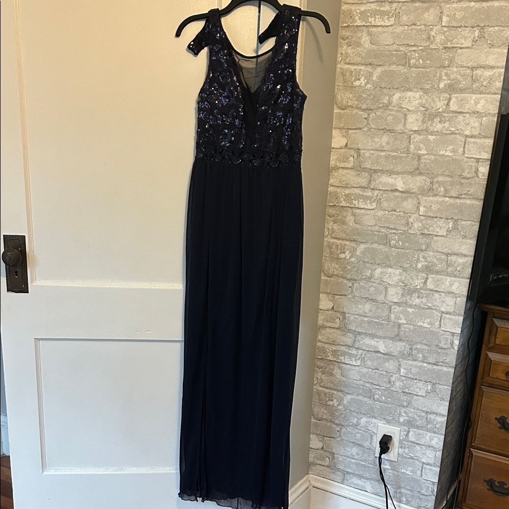 Elegant Navy Blue Sequin Evening Gown